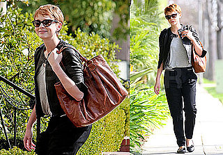 Photos of Carey Mulligan Wearing a Brown Leather Tote Running Errands in LA