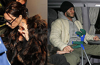 Photos of Victoria and David Beckham With Leg in a Cast After Surgery on His Achilles Tendon
