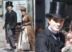 Photos of Robert Pattinson Filming Bel Ami in Budapest in Top Hat New Pictures With Kristin Scott Thomas