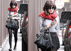 Photos of Nicole Richie in Black Miniskirt and Red Scarf Carrying Balenciaga Bag Photos of Nicole Richie in Black Miniskirt and Red Scarf Carrying Balenciaga Bag