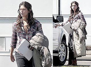 Photos of Ashley Greene in a Plaid Shirt on the Set of The Apparition in LA