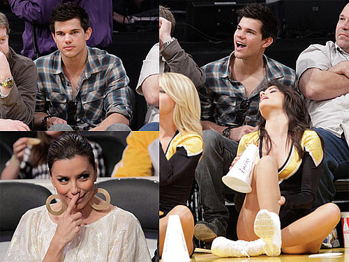 Photos of Taylor Lautner at a Lakers Game in LA With Eva Longoria and Khloe Kardashian 2010-04-05 16:30:45