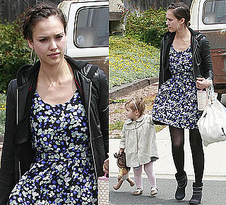 Jessica Alba Wearing Blue Floral Madewell Dress on Easter Sunday