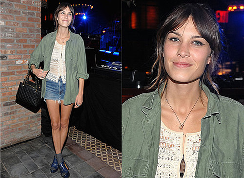 Photos of Alexa Chung at Loft Party in Army Shirt, Socks and Heeled Sandals
