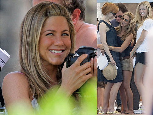 Pictures of Jennifer Aniston in Shorts Filming Just Go With It With Nicole Kidman, Brooklyn Decker and Kissing Adam Sandler