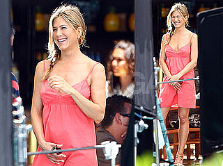 Pictures of Jennifer Aniston In Pink With a Side Braid On Set in Hawaii