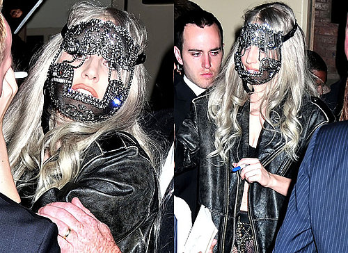 Photos of Lady Gaga in New York Wearing Diamante Mask