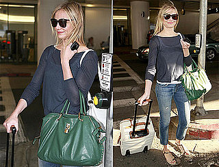 Pictures of Cameron Diaz Arriving at LAX With a Green Bag