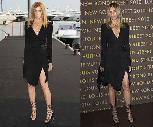 Carine Roitfeld Wears Balmain's Fall 2010 Black Dress Twice