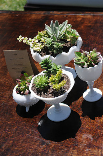 Wedding Tablescapes With Milk Glass and Succulents