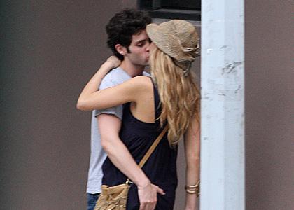 Blake Lively and Penn Badgley  showed a little PDA while in New York City's Meatpacking District 