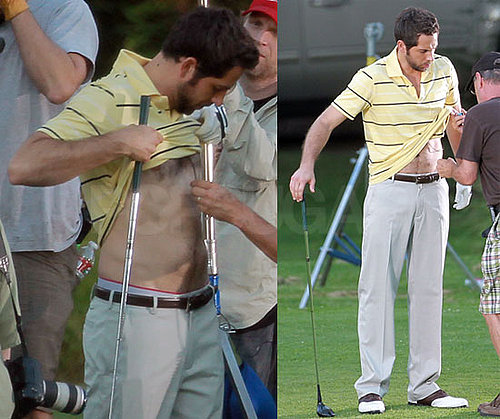 Pictures of Zachary Levi Flashing His Stomach on a Golf Course
