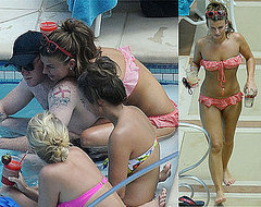 Pictures of Coleen Rooney in a Red and White Bikini with Wayne Rooney in Las Vegas