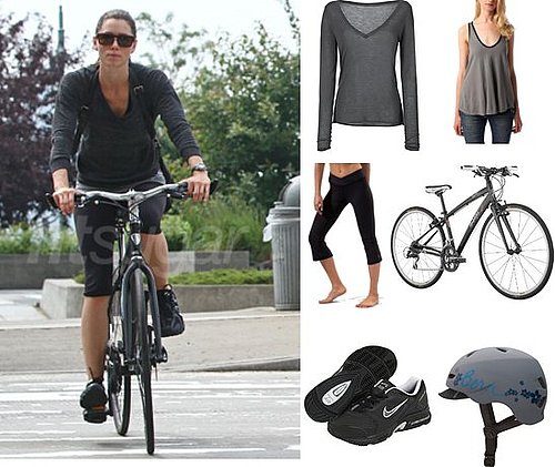 Pictures of Jessica Biel Biking in NYC in Nike, Capris, and Gray V-Neck