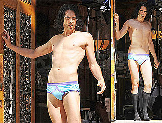 Pictures of Russell Brand in His Underwear Filming Arthur