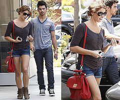 Ashley Greene Hanging Out With Joe Jonas in LA Wearing a Red Messenger Bag