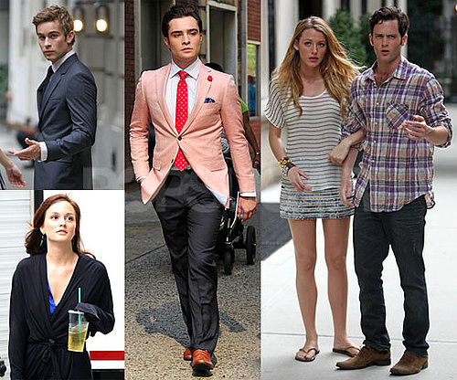 Pictures of Leighton Meester, Blake Lively, Penn Badgley, Ed Westwick, and Clemence Poesy Shooting Gossip Girl