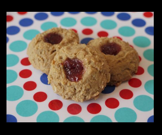 Peanut Butter and Jelly Oatmeal Thumbprint Cookies