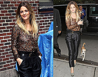 Pictures of Drew Barrymore at David Letterman and With Her Dog