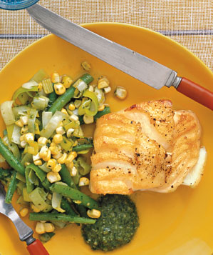 Cod With Beans, Corn, and Pesto Recipe Cod With Beans, Corn, and Pesto Recipe