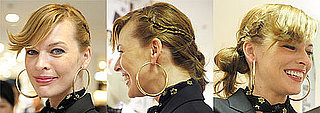 Milla Jovovich Hairstyle With Flippy Bangs, Braids, and Tousled Bun