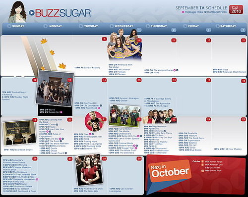 Printable Calendar for 2010 Fall TV Shows and Premiere Dates