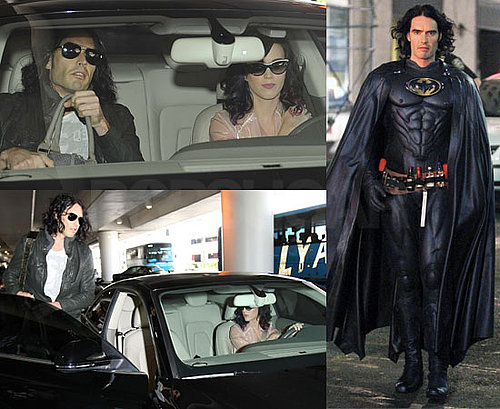 Pictures of Katy Perry and Russell Brand, And Russell Brand in a Batman Costume Filming Arthur on Last Day