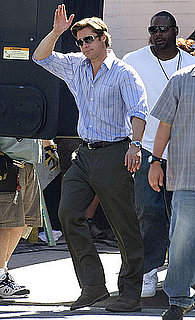 Pictures of Brad Pitt Waving While Filming Moneyball