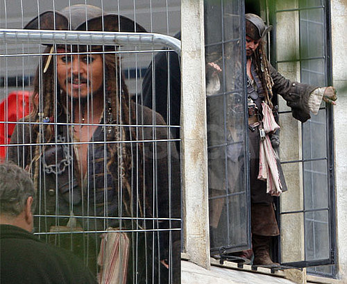 Pictures of Johnny Depp as Captain Jack Sparrow Filming Pirates of the Caribbean 4 in London
