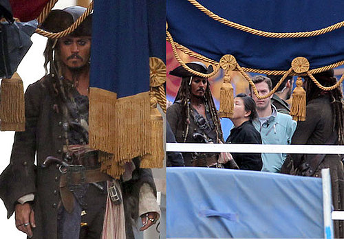 Pictures of Johnny Depp Filming A Stunt For Pirates of the Caribbean 4