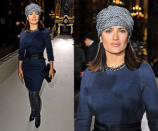 Salma Hayek Wears a Turban to Paris Fashion Week