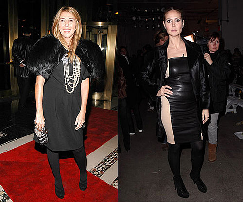 Both ladies love black, but Nina goes with fur, while Heidi does leather.
Both ladies love black, but Nina goes with fur, while Heidi does leather.