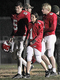Pictures of Lea Michele in a Football Uniform Filming Glee in LA