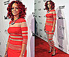 Photos of Rihanna in a Stripey Red Dress on New Years' Eve