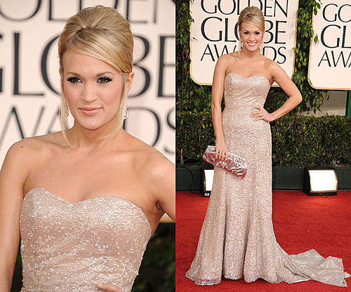 Carrie Underwood in sparkly Badgley Mischka at 2011 Golden Globe Awards