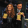 Pictrues of Isla Fisher on Late Night with Jimmy Fallon
