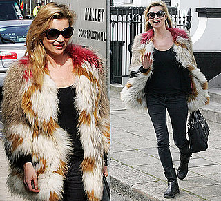 Photos of Kate Moss in a Multi Coloured Fur Jacket in West London