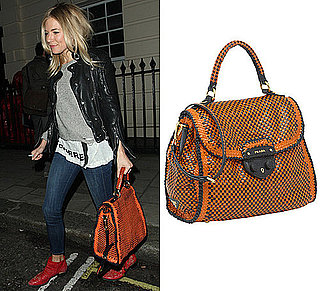 Sienna Miller Carrying Orange Prada Madras Bag
