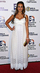 Pregnant Jessica Alba in White Dolce and Gabbana Maxi Dress