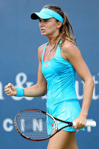 Daniela Hantuchova celebrates match point during the Western & Southern Open in Ohio, August 2011, in head-to-toe turquoise.
Daniela Hantuchova celebrates match point during the Western & Southern Open in Ohio, August 2011, in head-to-toe turquoise.