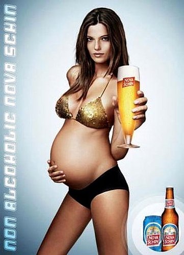 This ad for Nova Schin beer borrows the girl-in-bikini approach to pitch nonalcoholic beer to pregnant women.
This ad for Nova Schin beer borrows the girl-in-bikini approach to pitch nonalcoholic beer to pregnant women.