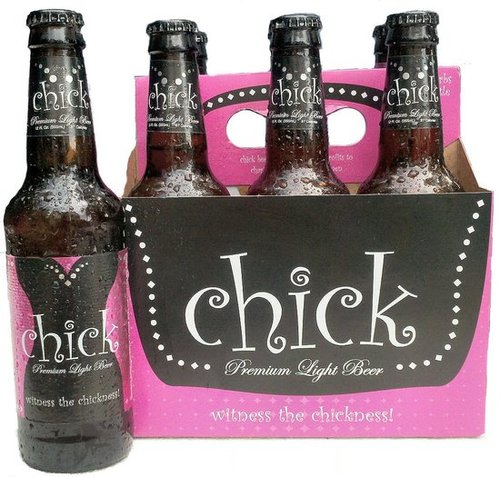 This modern just-for-women beer is pink and prompts women to "witness the chickness!'
This modern just-for-women beer is pink and prompts women to "witness the chickness!'