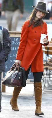 Pippa Middleton in Orange Zara Coat, Russell & Bromley Boots