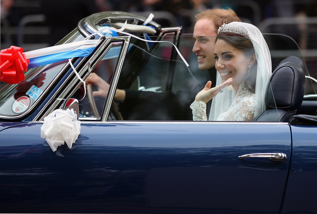 The couple drove from Buckingham Palace to Clarence House in a vintage Aston Martin following their April 2011 wedding.
The couple drove from Buckingham Palace to Clarence House in a vintage Aston Martin following their April 2011 wedding.