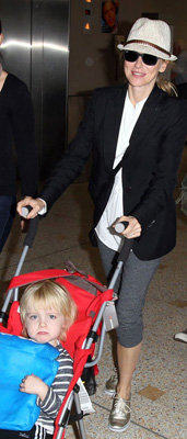 Naomi Watts Gold Sneakers at Airport