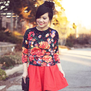 Orange Floral Print Street Style