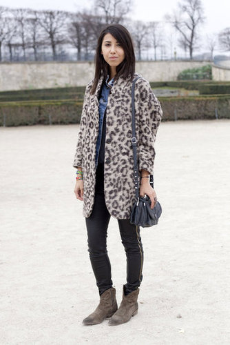 A leopard-print coat dresses up basics.
A leopard-print coat dresses up basics.