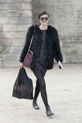 A fur topper gives plaid a playful edge.
A fur topper gives plaid a playful edge.