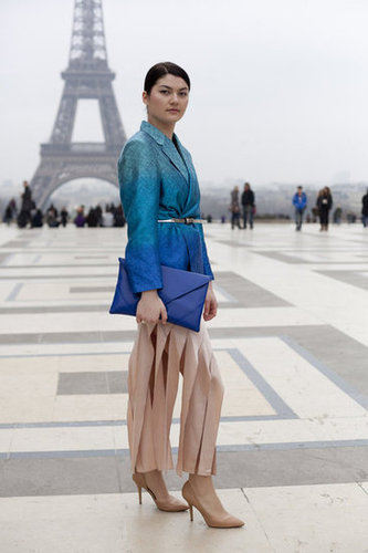 A belted metallic ombré jacket can add just the right amount of sheen to a feminine ensemble.
A belted metallic ombré jacket can add just the right amount of sheen to a feminine ensemble.
