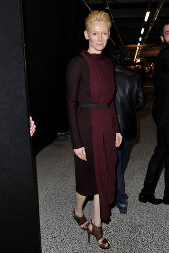 Tilda Swinton donned a two-toned Lanvin frock for the brand's Fall '12 show.
Tilda Swinton donned a two-toned Lanvin frock for the brand's Fall '12 show.